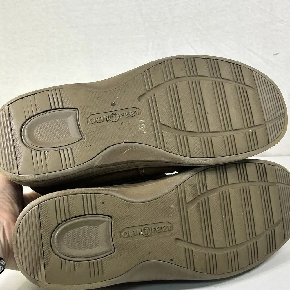 Orthofeet Men's Orthopedic Brown Leather Faux Fur Tuscany Slippers Size 11 M - Picture 5 of 7